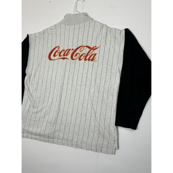 Vintage Coca Cola Shirt Mens Large Gray Striped Collared Polo Long Sleeve 1990s - Picture 10 of 12